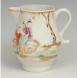 A Lowestoft sparrow beak jug, decorated in polychrome enamels with Oriental figures, below a