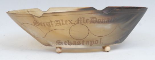 The Crimean War - a 19th century horn dish, probably prisoner of war work, inscribed Sergt. Alex