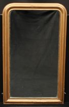 A late 19th century painted chimney glass, rectangular mirror plate, the frame with beaded border,