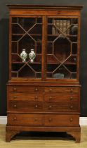 A 19th century mahogany connoisseur’s collector’s cabinet, dentil cornice above a pair of glazed