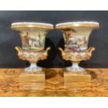 A pair of 19th century porcelain campana vases, each painted with Italianate views, beaded rim,