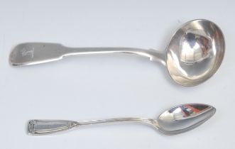 Tiffany & Co - an American silver St Dunstan pattern teaspoon, 15cm long; a George III silver Fiddle
