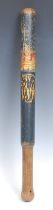 A William IV turned and painted ash truncheon or tipstave, painted in polychrome and gilt with