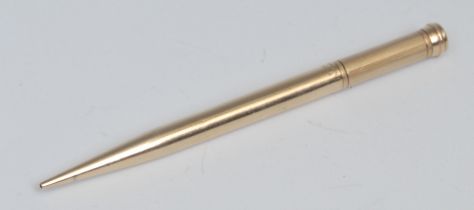 Pens - a 9ct propelling pencil, the Mordan Everpoint, by Sampson Mordan & Co, 10cm long, London 1931