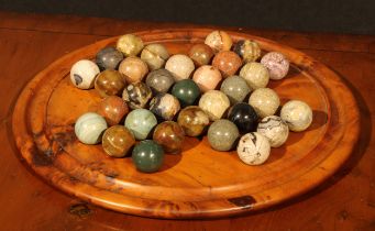 Treen, Geology and Interior Decoration - a large turned yew solitaire board, with an arrangement