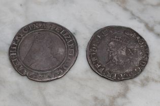 Coins - A Charles I (1625-1649) silver shilling; an Elizabeth I (1558-1603) silver shilling (2)