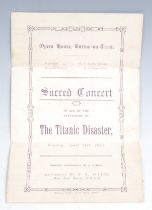 The Titanic - a printed paper programme, Sacred Concert in Aid of the Sufferer's of The Titanic