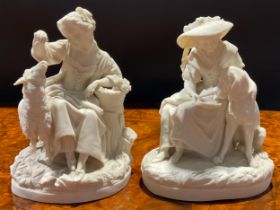 A Samuel Alcock & Co. Parian figure, of a young lady giving a dog a drink, 19cm high, printed mark
