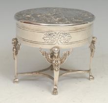 An early 20th century Continental silver table box, the hinged cover chased after the antique with