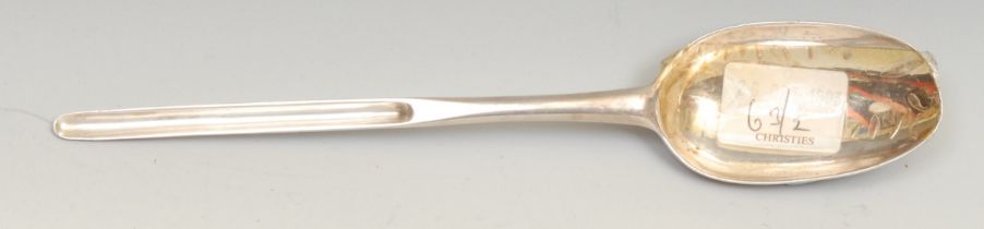 A George II Irish silver marrow spoon, scoop terminal, rat tail bowl, 23cm long, Joseph Teafe,