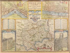 John Norden & John Speed, a two-page engraved hand-coloured map, Midle-sex (sic) described with