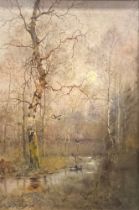 Bailey (19th century) Ducks in a Misty Woodland signed, oil on canvas, 44.5cm x 29.5cm