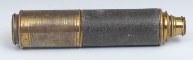 A 19th century brass and leather three-draw telescope, by Armstrong & Brother, 88 Deansgate,