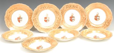 Heraldry - a 19th century English porcelain Armorial part dinner service, possibly H & R Daniel,