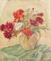 V Bell Still Life, flowers in a jug bears signature, watercolour, 32.5cm x 26.5cm