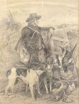 W.W. Paterson (19th century) Sportsman With Dogs, signed, dated 1864, pencil drawing, 63.5cm x 48.