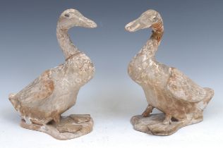 Folk Art - a pair of naively carved wooden ducks, 29cm high