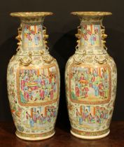 A pair of Chinese ovoid vases, painted in the famille rose palette, in the Cantonese taste, 61cm