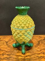 A Vallerysthal pressed glass novelty box and cover, as a pineapple, 18cm high