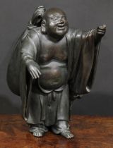 A Japanese bronze figure, Hotei and Child, cast as Budai, the ancient Chinese monk Qici, the