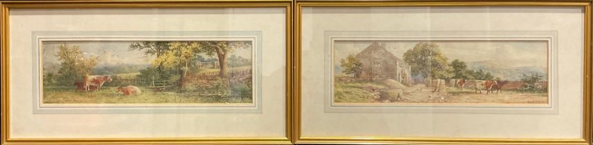 G H Constantine a pair, Farmstead with Cattle, and Cattle in Meadow signed, watercolour, 12.5cm x