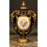 A Royal Crown Derby ovoid vase and cover, painted by Charles Harris, signed, with a spray of