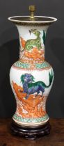 A 19th century Chinese ovoid vase, mounted as a lamp, painted in the famille verte palette with