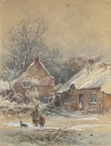 James Steven Gresley (1829 - 1908) Cottages in The Snow signed, watercolour, 30cm x 23cm