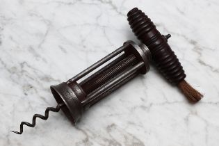 Helixophilia - a 19th century steel four-pillar mechanical corkscrew, turned handle, 18.5cm long