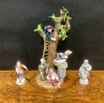 A 19th century Meissen porcelain figure group, The Apple Pickers, modelled with mother and three