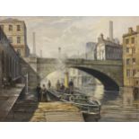 John L Chapman (B.1946), Albert Bridge Landing Stage, River Irwell, in 1890, signed, gouache, 20cm x