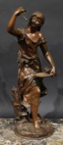 Hippolyte François Moreau, French (1832 - 1927), a brown patinated bronze, Feeding the Birds, signed