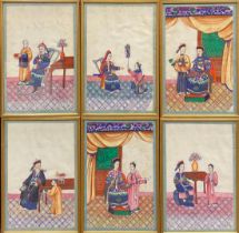 Chinese School (19th century) A set of six, Genre Scenes, Figures of the Court watercolour and