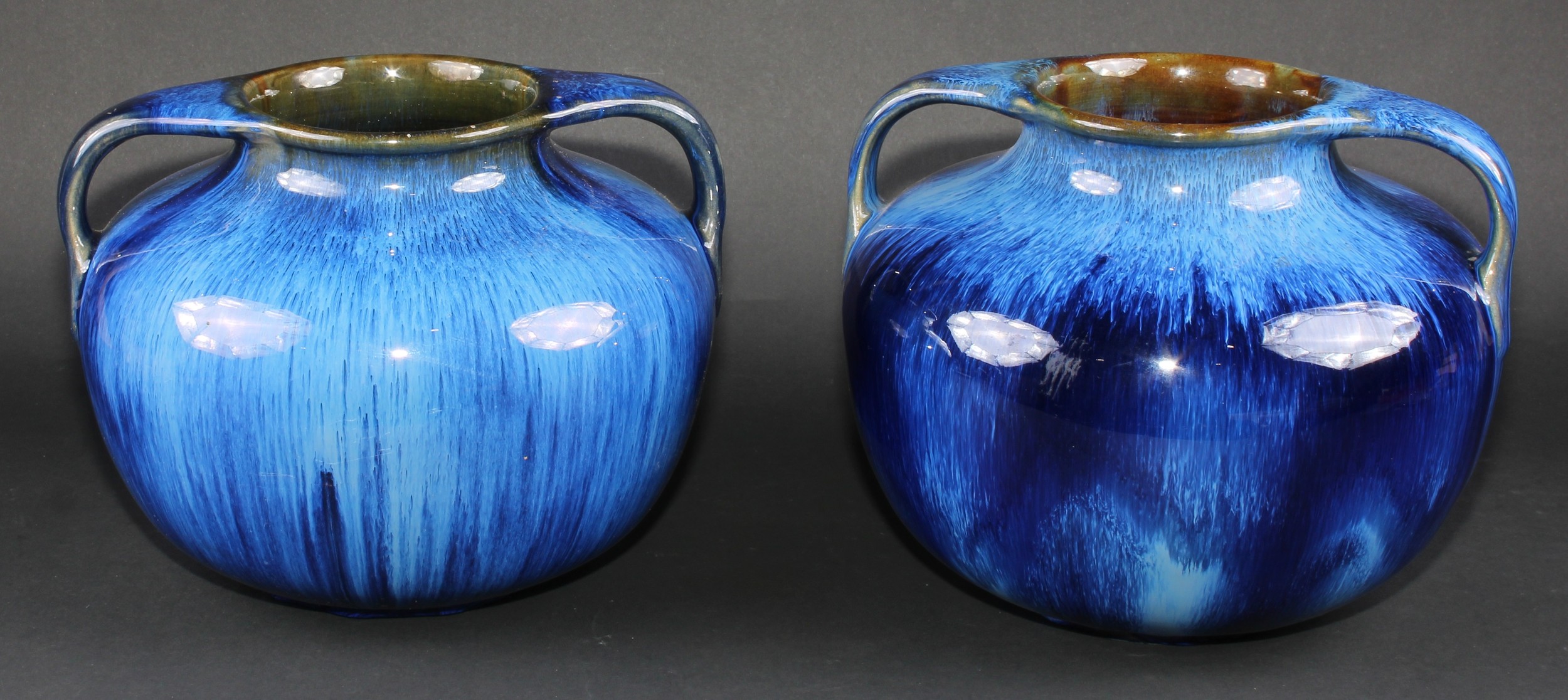 A near pair of Denby Danesby Ware Electric Blue two handled ovoid vases, printed marks, 18cm high