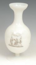 A George Bacchus and Sons vitrified opaque white glass pedestal bottle vase, monochrome engraved