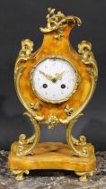 A Louis XV Revival faux sienna marble cartouch shaped mantel clock, 9cm enamel dial inscribed with