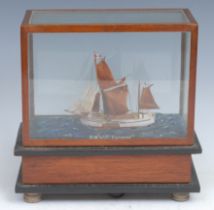 A mid 20th century musical automaton model, of the Thames sailing barge, Will Everard, cased, signed