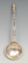 A German silver Apostle spoon, the master, the terminal cast as Christ as Salvator Mundi, 19cm long,