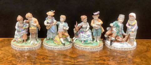 A set of four 20th century Dresden porcelain figure groups, allegorical of the four seasons, each