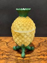 A Vallerysthal pressed glass novelty box and cover, as a pineapple, 18cm high