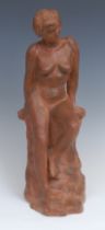 J Boatman (Modern British School), a terracotta maquette, Female Nude, signed, 38cm high