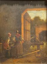 Dutch School (19th century) Ladies at a Loom oil on canvas, 30cm x 22.5cm