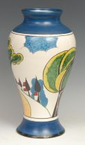 A Wedgwood reproduction Clarice Cliff Bizarre May Avenue pattern Mei Ping Vase, hand painted based