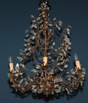 A contemporary Italian rust-patinated six-light Florentina electrolier, retailed by Liberty, of