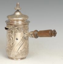 A 19th century French silver side-handled coffee pot, spirally fluted and chased in the Rococo