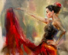 Anna Razumovskaya Torero signed, oil on canvas, 61cm x 76cm. Whitewall Galleries certificate of