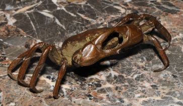 Japanese School (Meiji period), a brown patinated bronze, of a crab, 14.5cm wide, seal mark