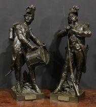 Étienne Henri Dumaige, French, (1830-1888), a pair of patinated bronzes, Napoleonic soldiers,