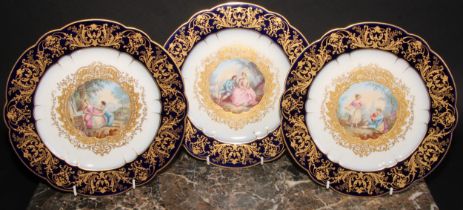 A set of three 19th century Sevres shaped circular cabinet plates, painted by H Poitevin, after