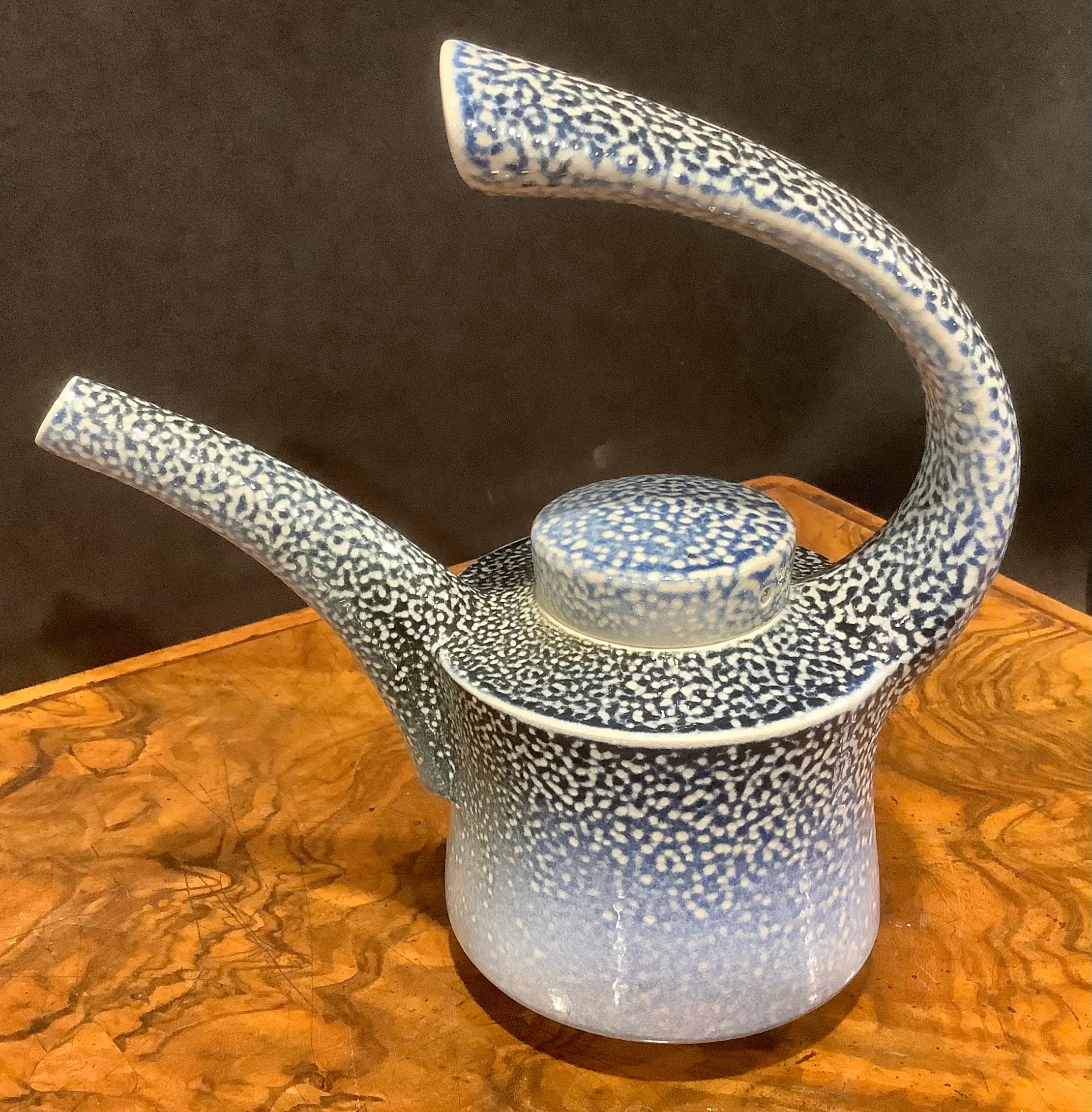 Studio Pottery - A salt glazed teapot, of dynamic form, by Jeremy Nichols, in deep blue, fading to - Image 3 of 10